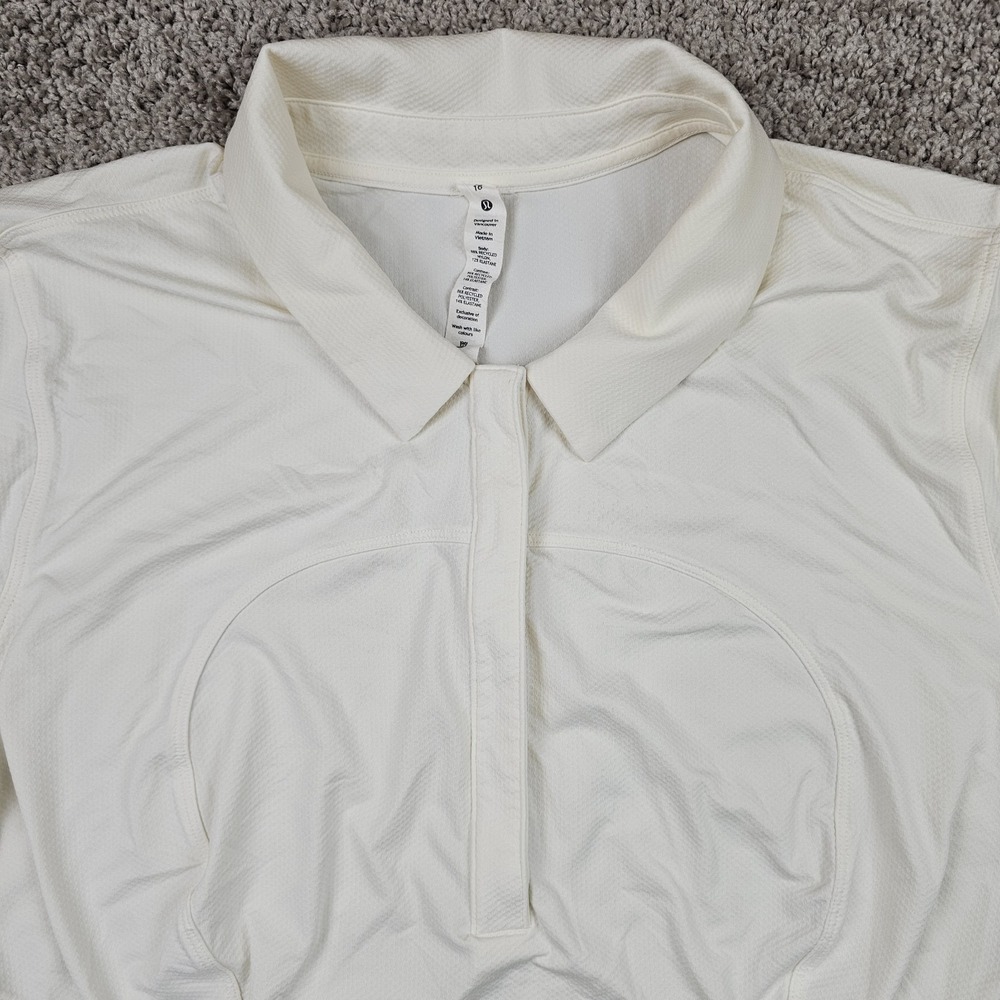 Lululemon Quick Drying Short Sleeve Polo Shirt Womens 16 White/Ivory W3EZTS - Picture 2 of 7